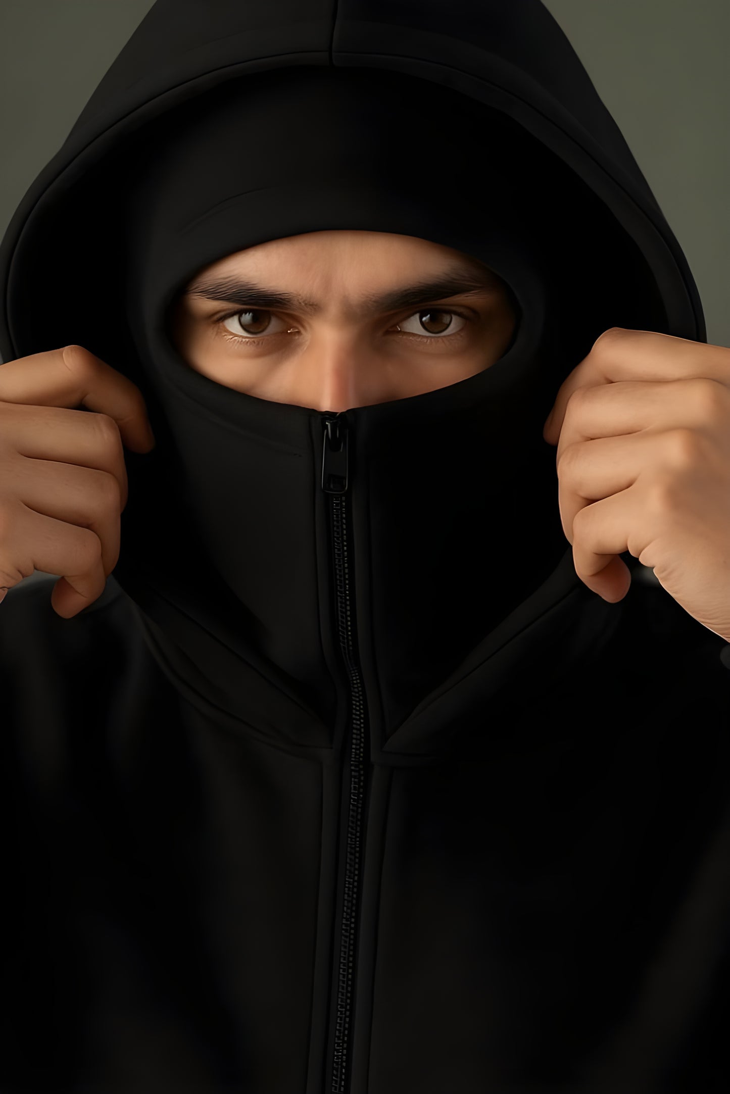 Black Balaclava Double Zip Oversized Hoodie